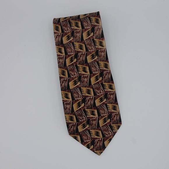 IKE Behar Silk Tie Brown Gold Black - Picture 3 of 7